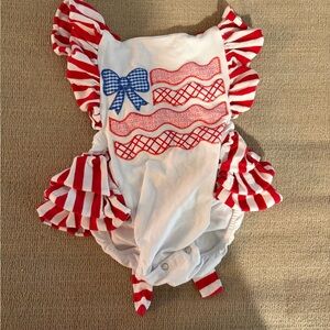 Red and White Striped bubble with Blue Bow along with bloomer bundle